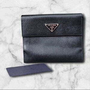 Prada Milano Saffiano Leather Compact Bifold Black Wallet